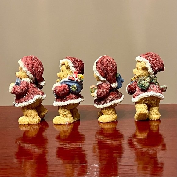 Vintage Home Interiors Christmas Santa Teddy Bear Figurines Textured Set of 4 - Picture 3 of 6